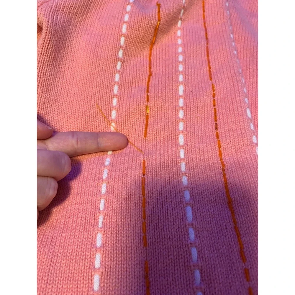Storybook Knits Pink Pineapple Sequin Embroidered Zipper Cardigan Sweater 1X - Picture 6 of 6